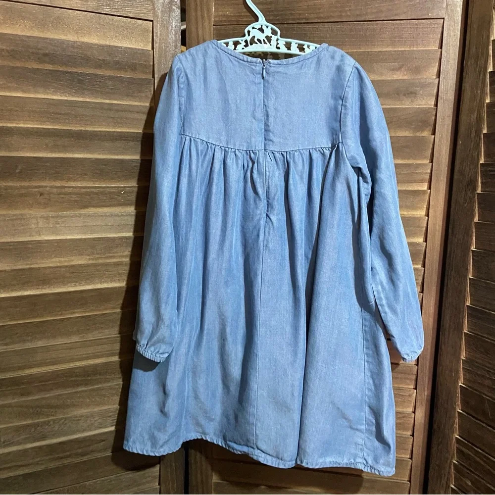BASEFIELD Floral Embroidered Girls Chambray Dress Prairie Size 5T Modest Comfy
